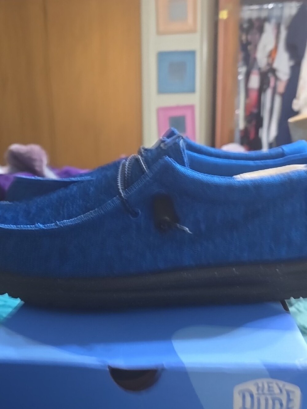 Hey Dude Blue Knit Slip-On Casual Shoes with Black Soles - Picture 6 of 7